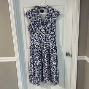 Liz Claiborne Navy and White Floral Midi Dress